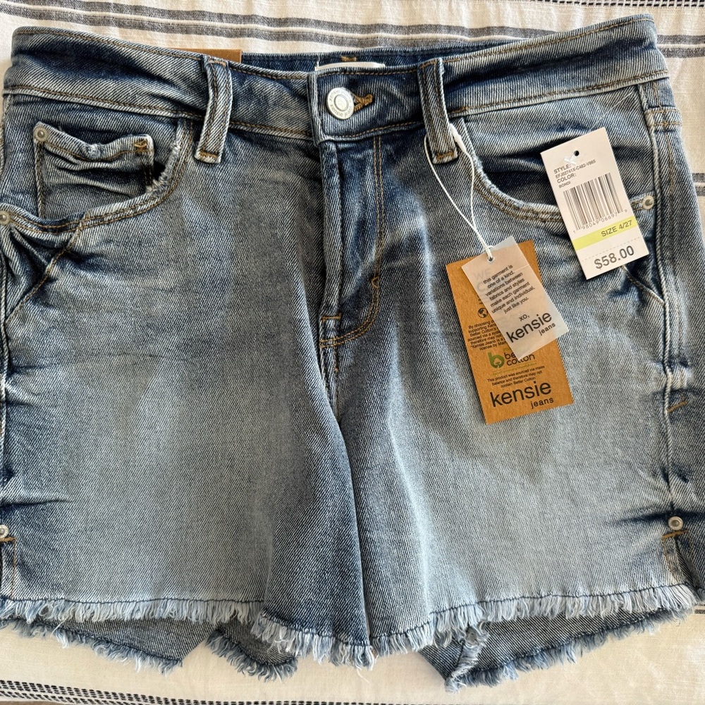 Kensie Blue Jean Shorts with Distressed Raw-Edge Hem